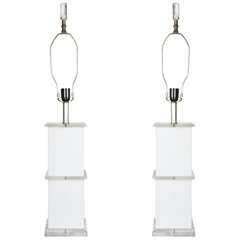 Vintage Pair Of White Acrylic And Plexiglas Lamps
