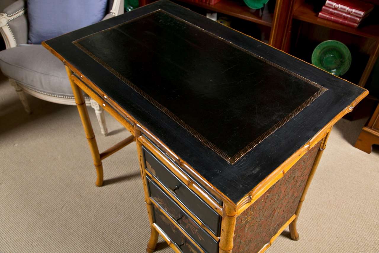 English Victorian Chinoiserie Bamboo Desk For Sale