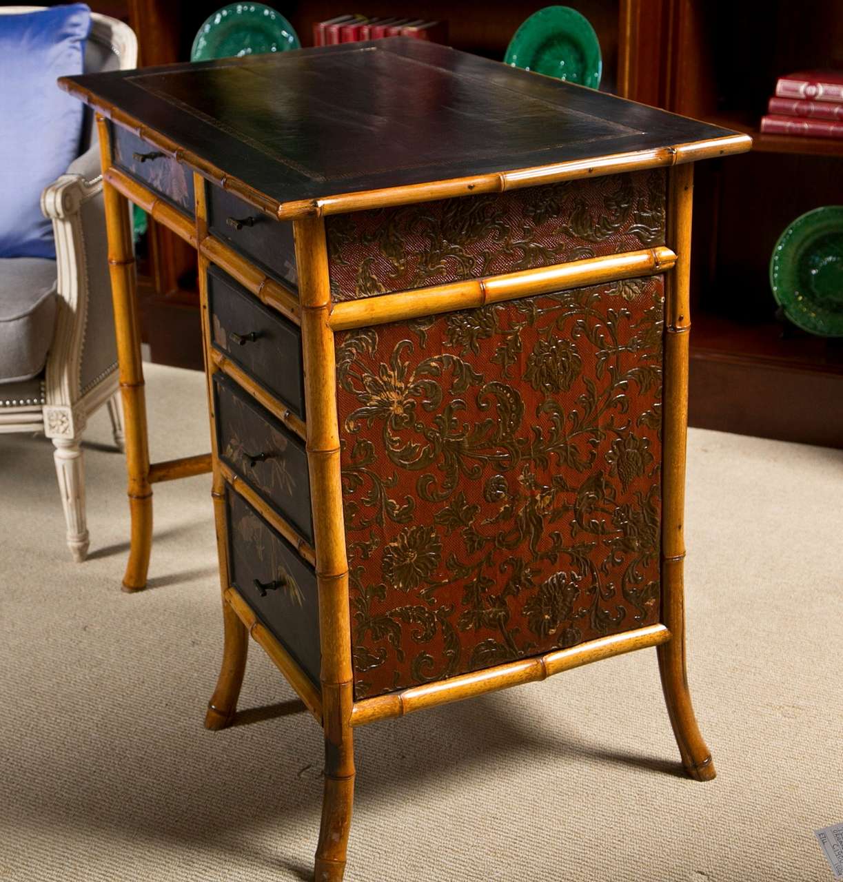 Victorian Chinoiserie Bamboo Desk For Sale 1