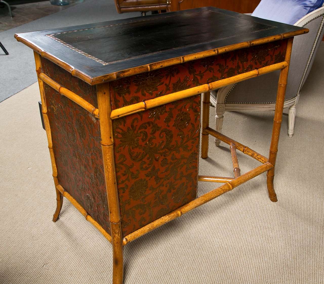 Victorian Chinoiserie Bamboo Desk For Sale 4