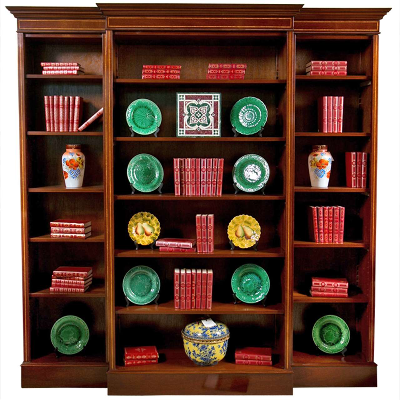 English Triple  Mahogany Seven Foot by Seven Foot Bookcase For Sale