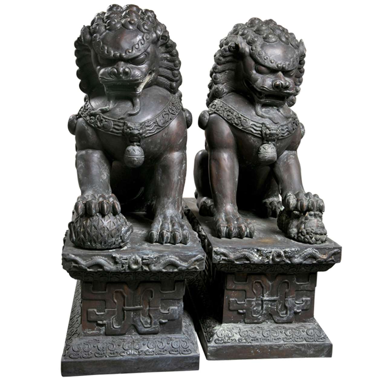 Pair of Bronze 19th Century Foo Dogs For Sale at 1stDibs