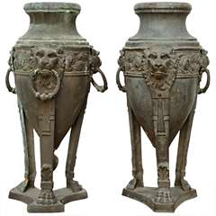Pair of English Patinated Bronze Athenienne Form Urns, 19th Century
