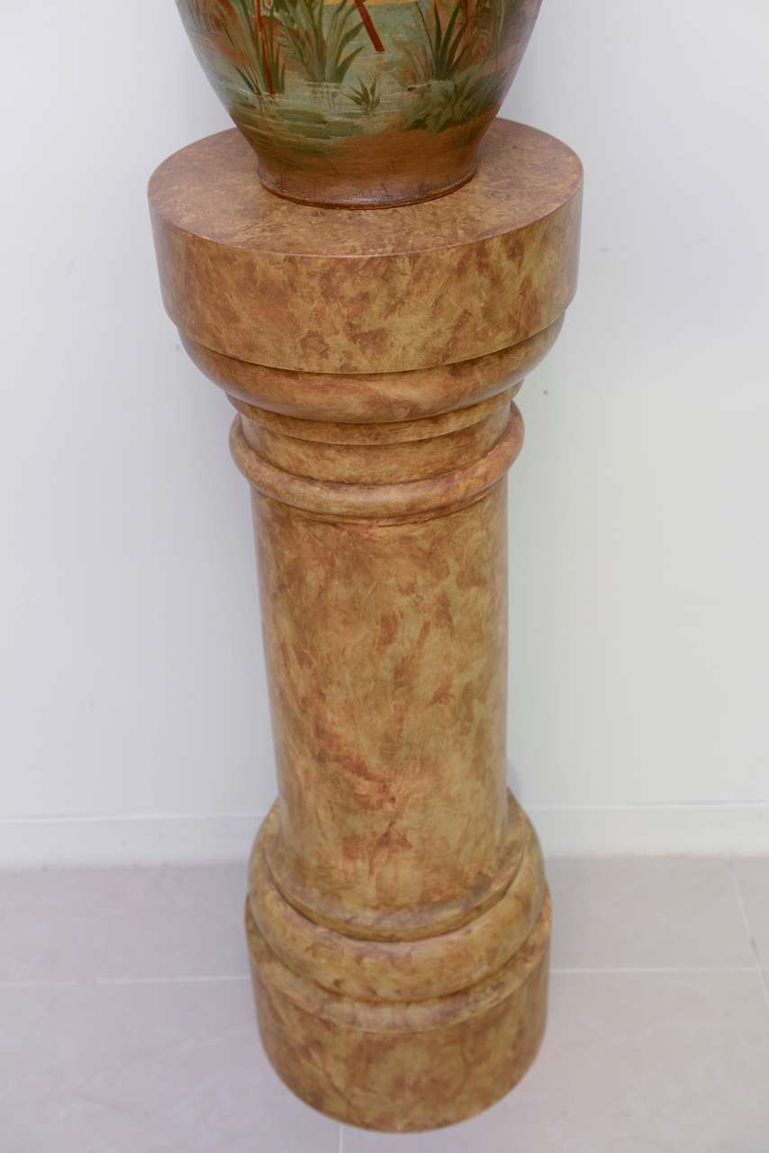 Terracotta Fine Pair of Glazed Terra Cotta Urns on Stands, France 19th Century For Sale