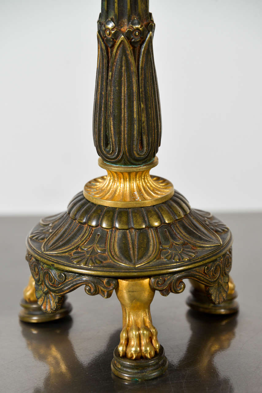 20th Century Pair of Neoclassical Bronze and Gilt Bronze Candlesticks