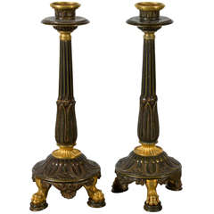 Pair of Neoclassical Bronze and Gilt Bronze Candlesticks