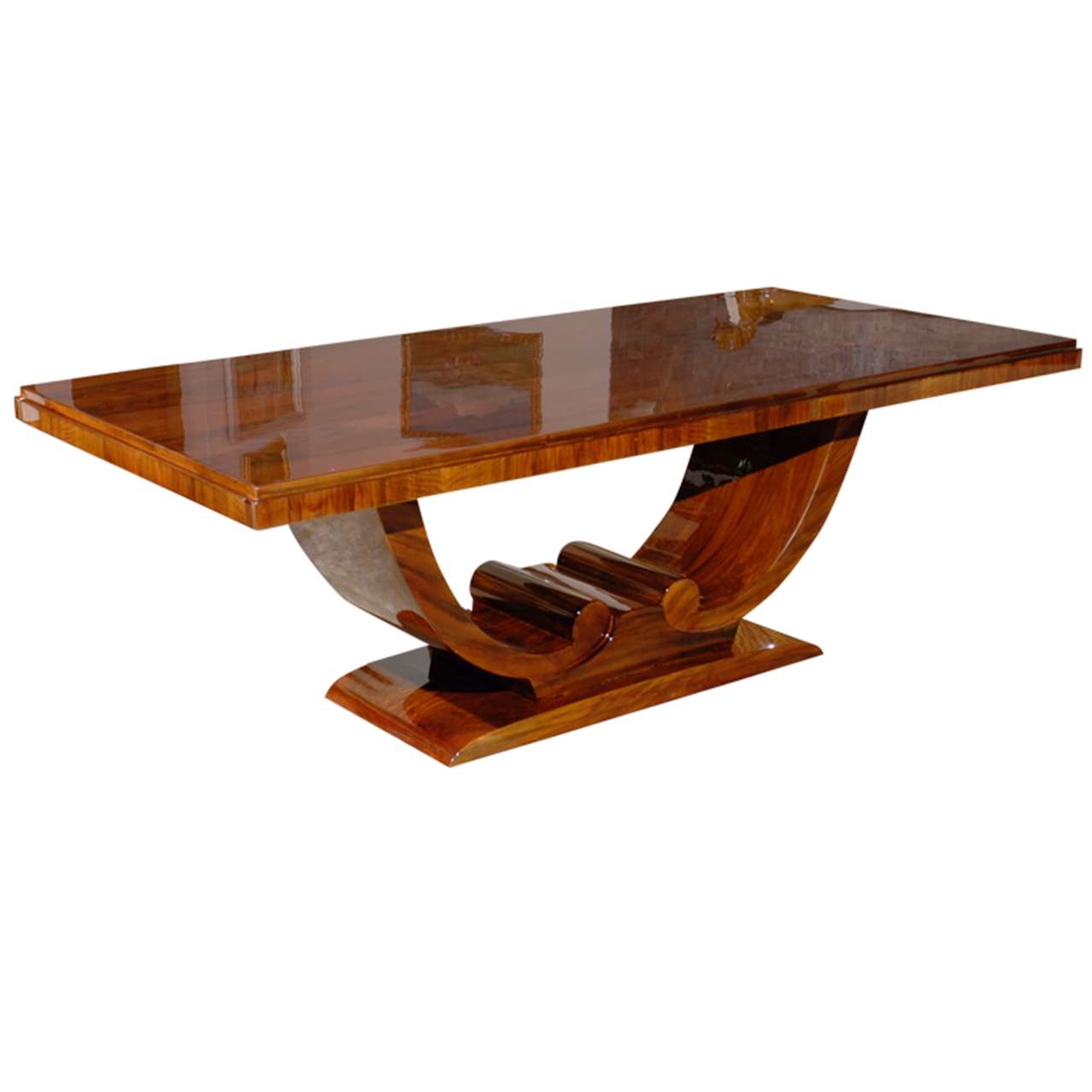 Art Deco Walnut Dining Table with Curved Base