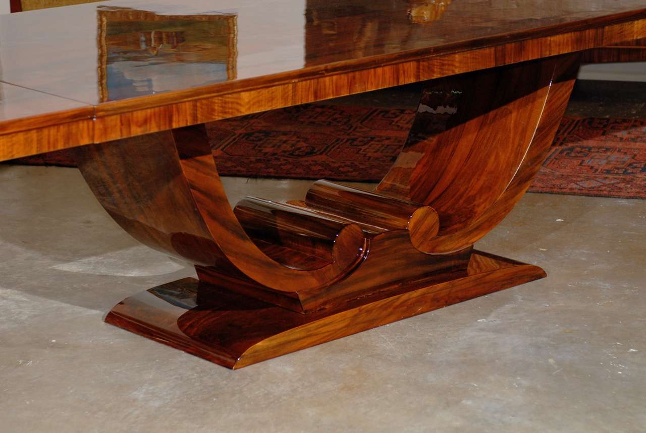 Hungarian Art Deco Walnut Dining Table with Curved Base