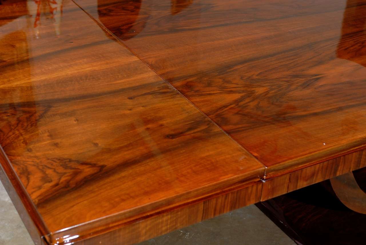 Art Deco Walnut Dining Table with Curved Base In Excellent Condition In Atlanta, GA
