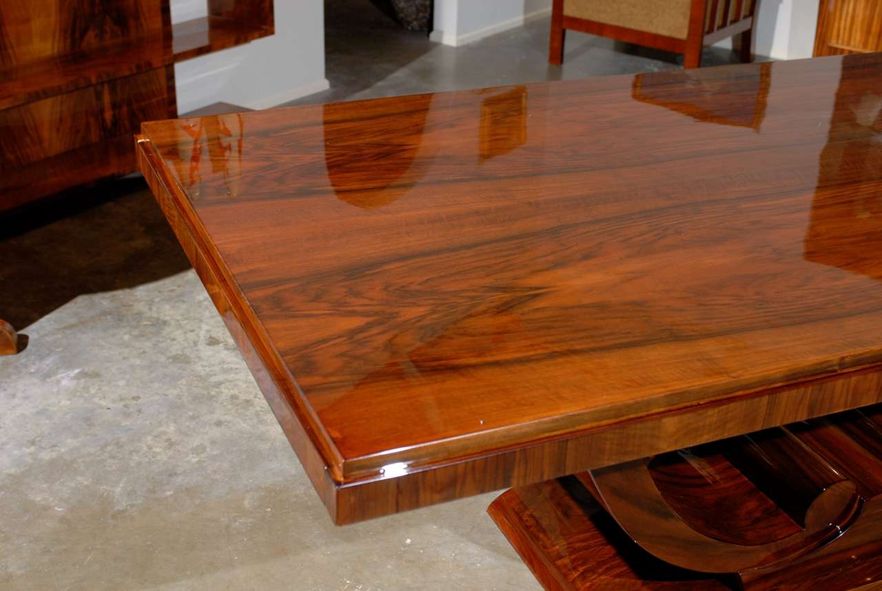 Art Deco Walnut Dining Table with Curved Base 3