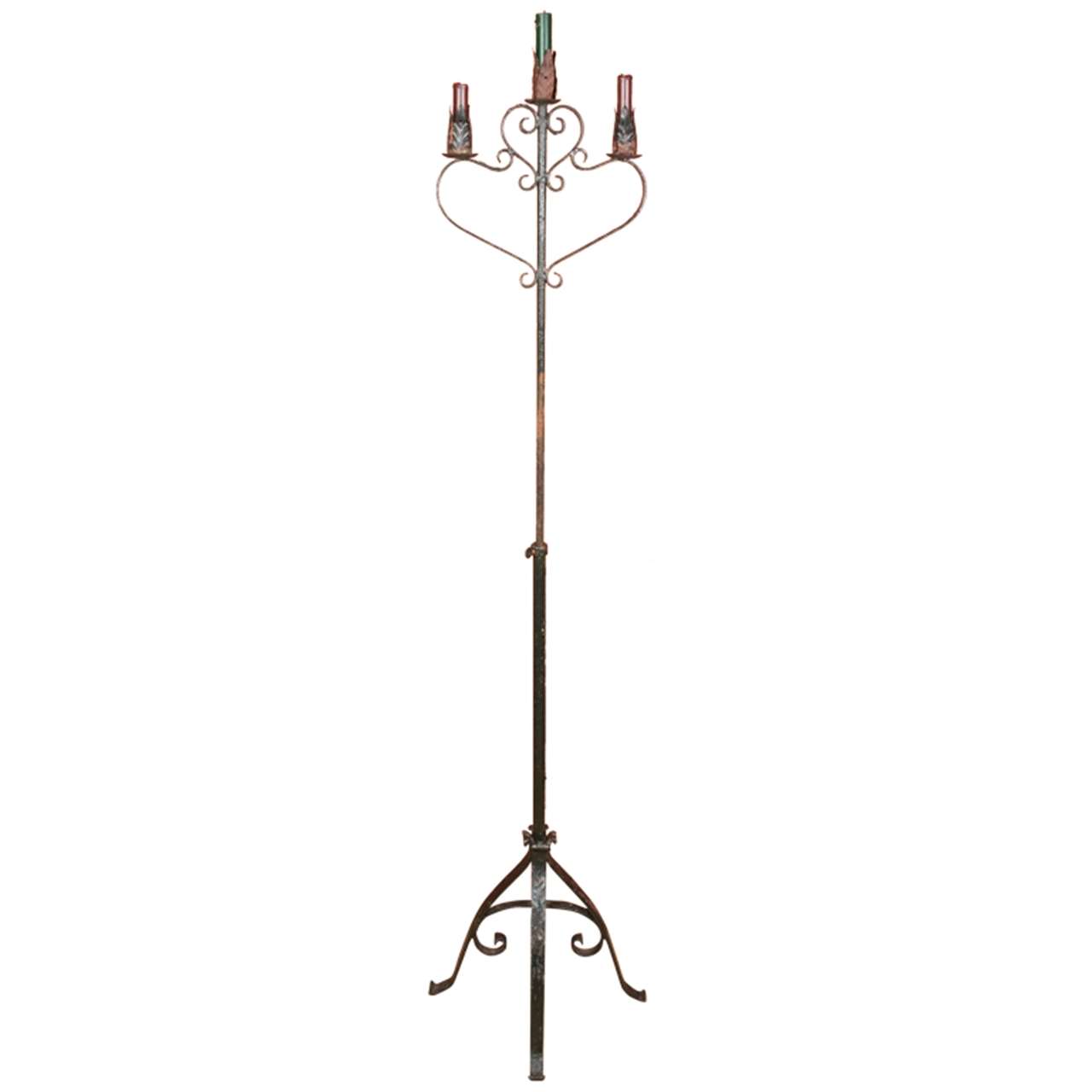 A Victorian Period Iron Three-light Adjustable Candlestand  For Sale