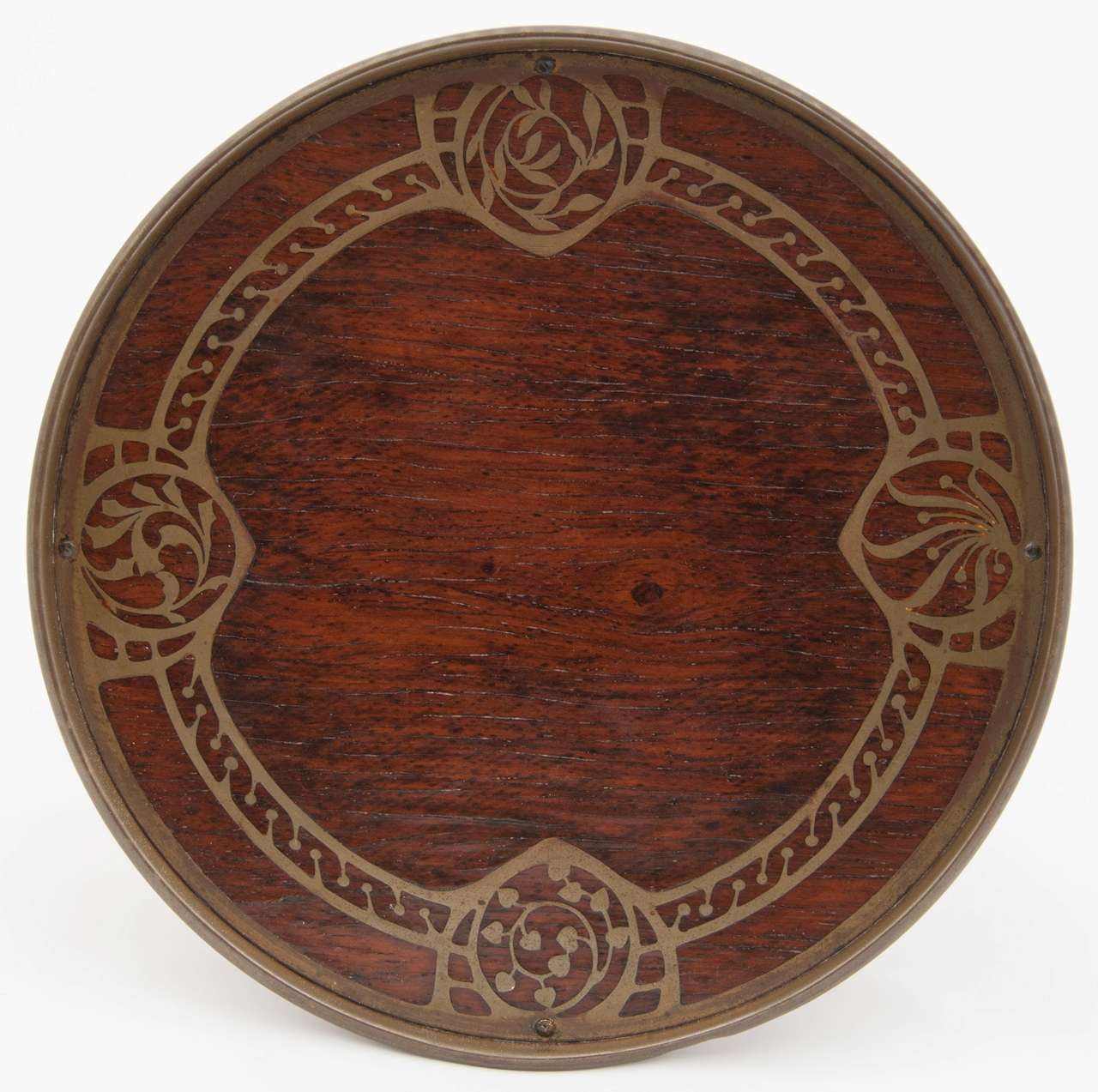 Art Nouveau Early 20th Century Rosewood Tazza with Brass Inlay by Erhard & Sohne of Austria For Sale