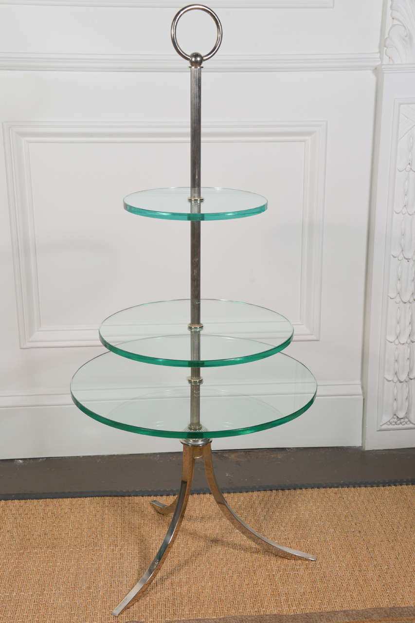 3 tiered glass and nickel dessert table, 20th century