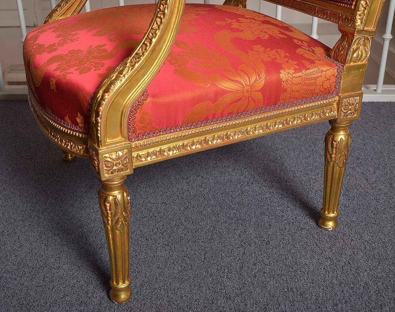 Gorgeous Set Of 6 Gilded Wood Armchairs For Sale 1