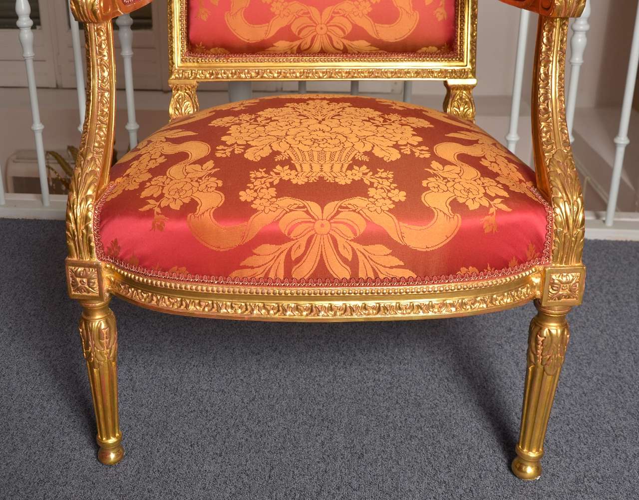 Gorgeous Set Of 6 Gilded Wood Armchairs For Sale 2