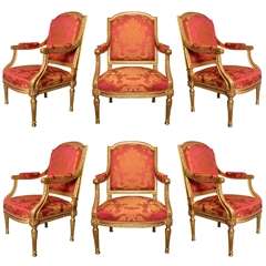 Gorgeous Set Of 6 Gilded Wood Armchairs