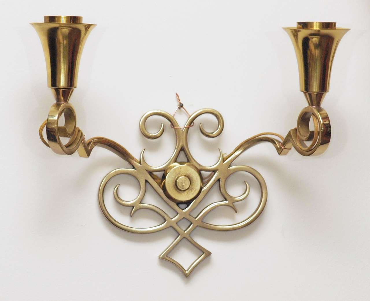 Pair Scrolling Brass Wall Sconces Style Jules Leleu