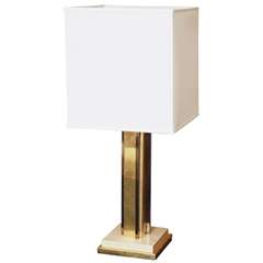 Brass, Chrome and Travertine Table Lamp signed "Fedam"