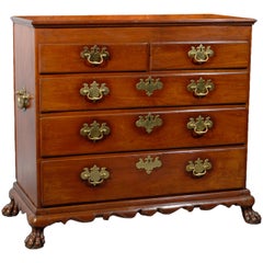 Late 18th Century Colonial Teak Campaign Style Chest with 5 Drawers & Paw Feet