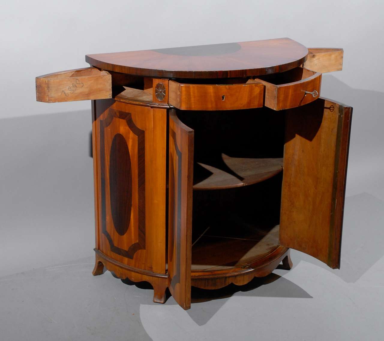 19th Century Biedermeier Demi-Lune Cabinet in Fruitwood and Rosewood.  5