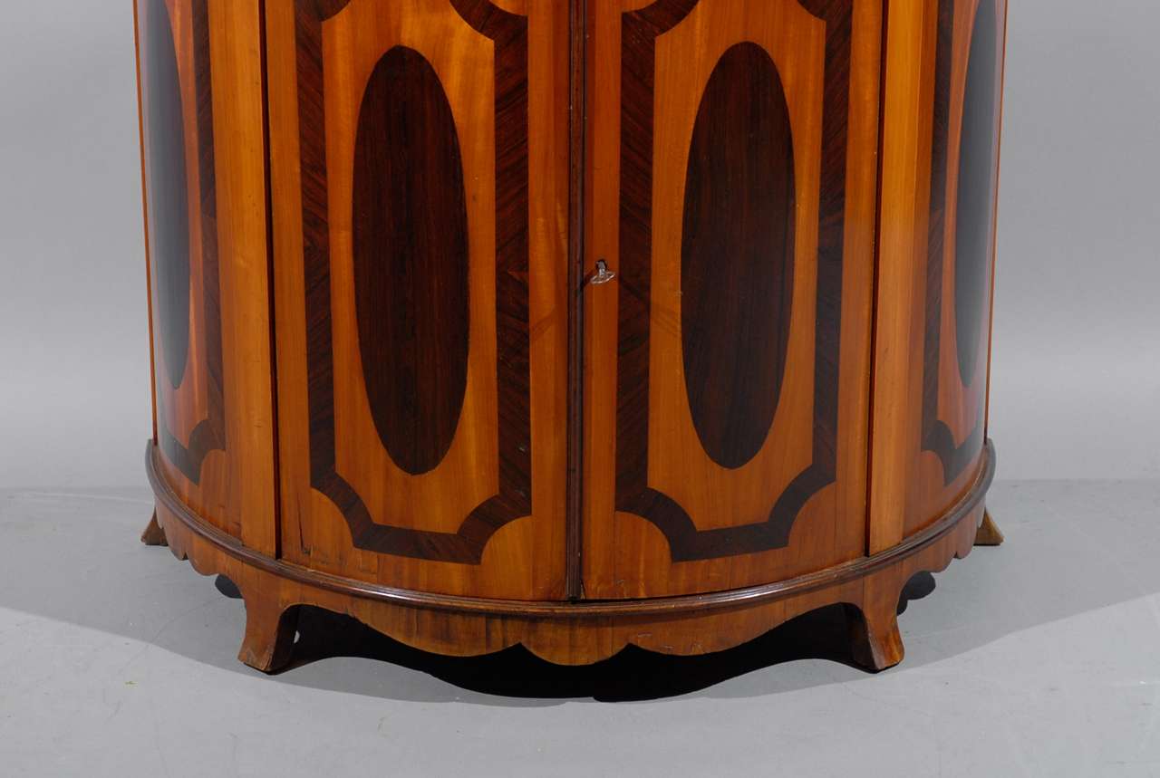 Unknown 19th Century Biedermeier Demi-Lune Cabinet in Fruitwood and Rosewood. 