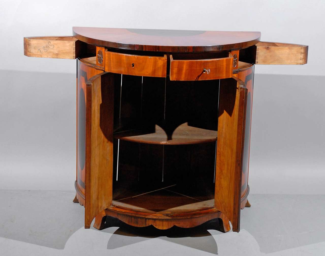 19th Century Biedermeier Demi-Lune Cabinet in Fruitwood and Rosewood.  1