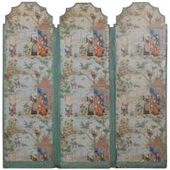19th Century 3 Panel Paper Folding Screen in Chinoiserie Decoration