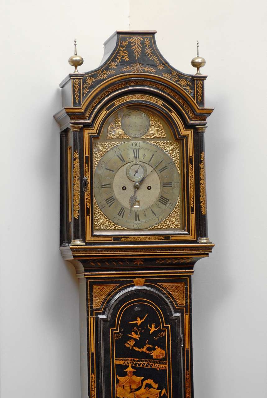 A chinoiserie lacquered tall case clock, signed 