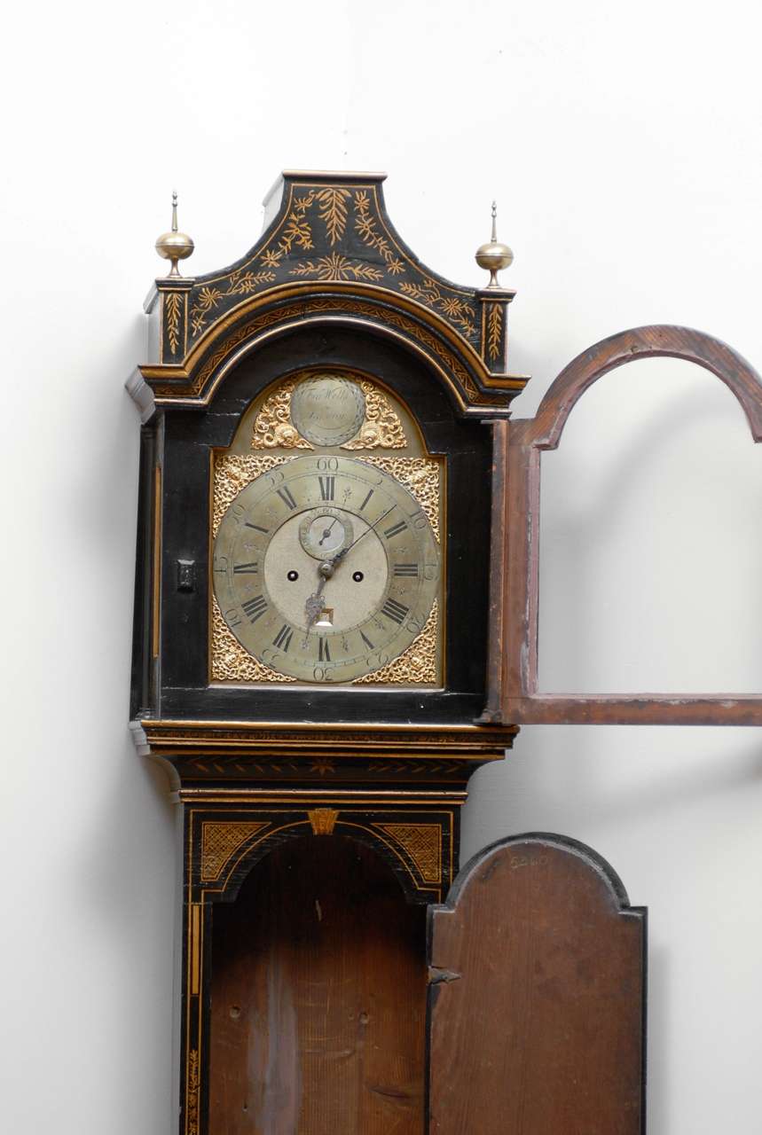 18th Century and Earlier 18th Century English Chinoiserie Lacquered Tall Case Clock, 