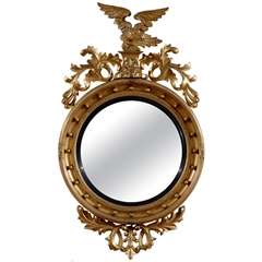 English 19th Century Bull's Eye Convex Mirror with Eagle Crest