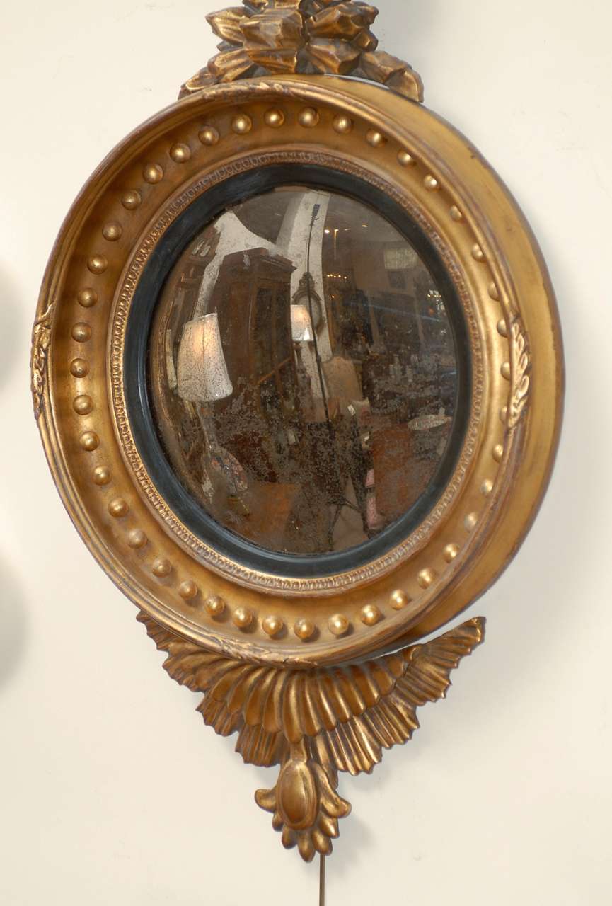 Giltwood English Bull's Eye Convex Mirror with Eagle Crest