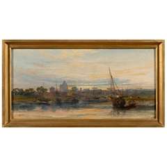 19th Century English Oil On Canvas Painting of Coastal Scene, Signed I. Harris