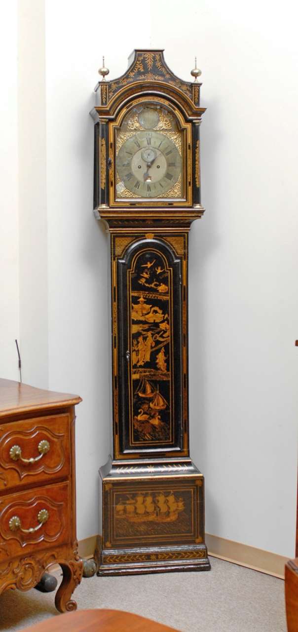 18th Century English Chinoiserie Lacquered Tall Case Clock, "Fra Wells