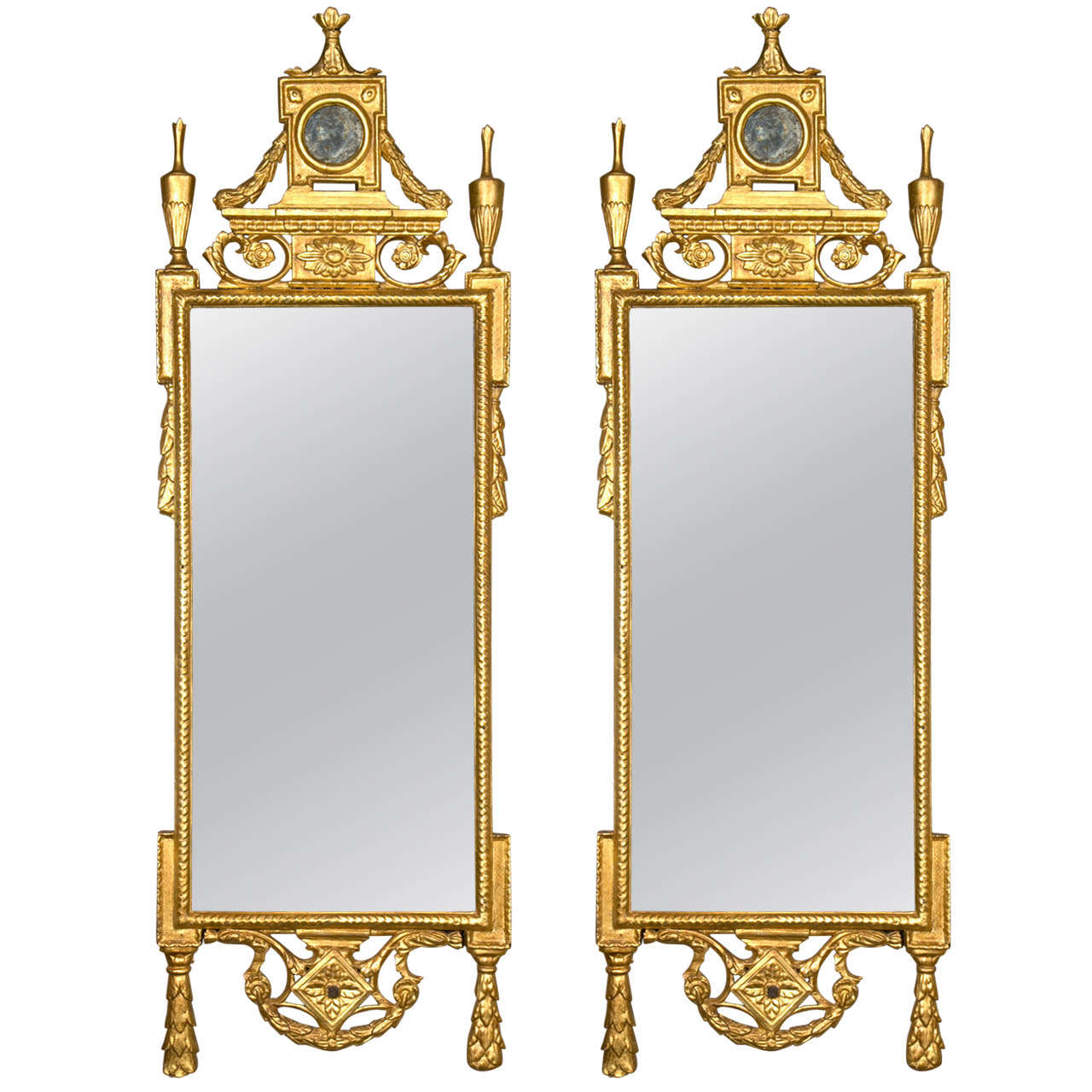 18th Century Pair of Water Gilt and Carved Mirrors