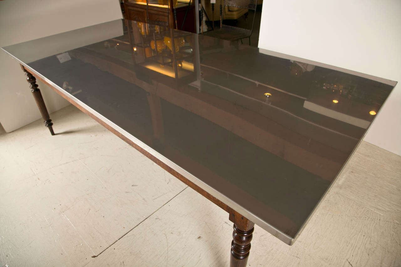 Oak and Chestnut french table with Stainless Steel Top 2