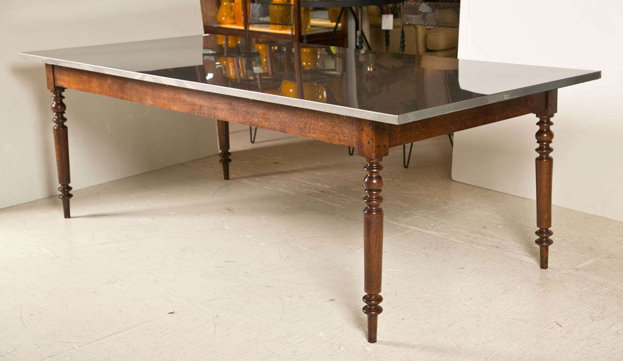 Oak and Chestnut french table with Stainless Steel Top 3