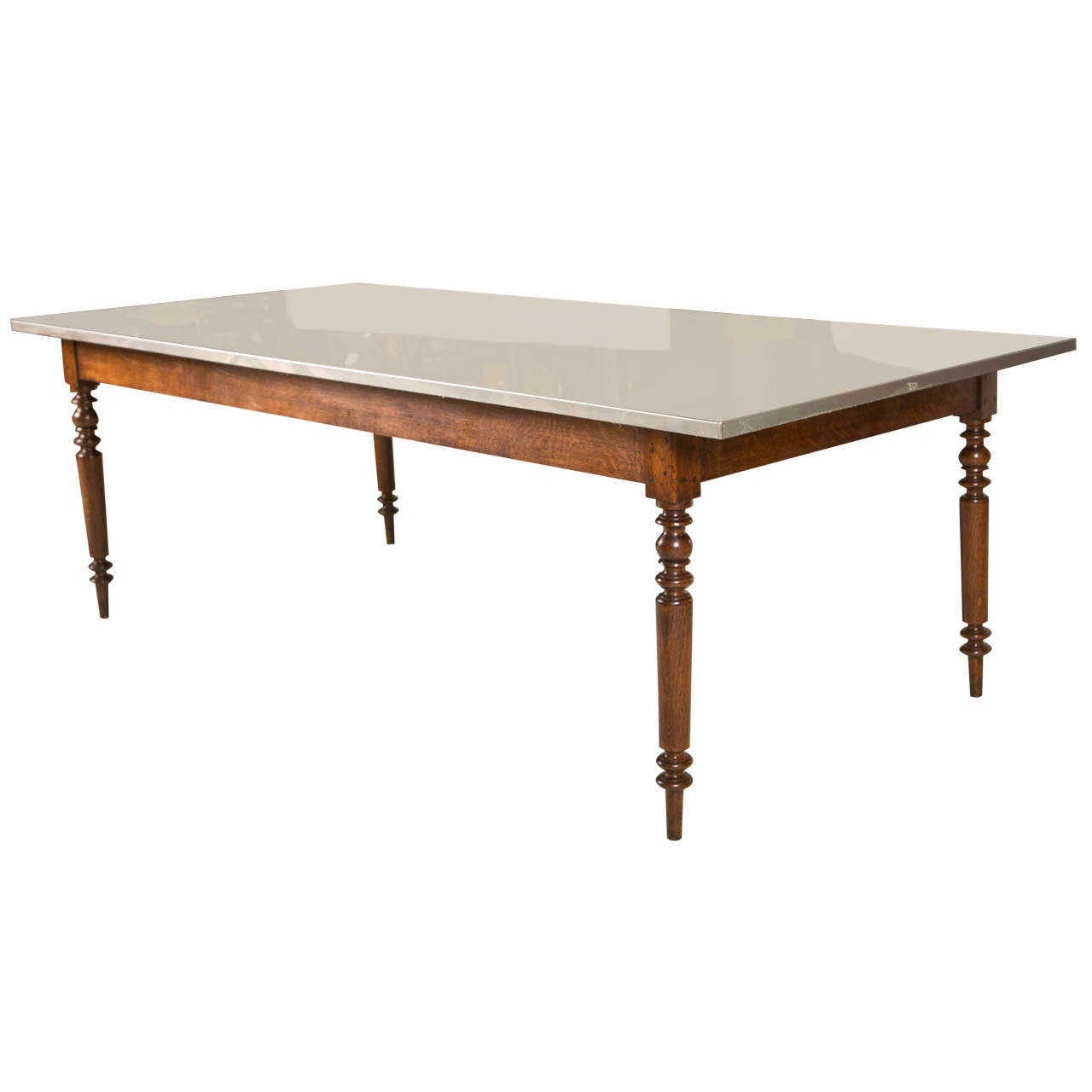 Oak and Chestnut french table with Stainless Steel Top