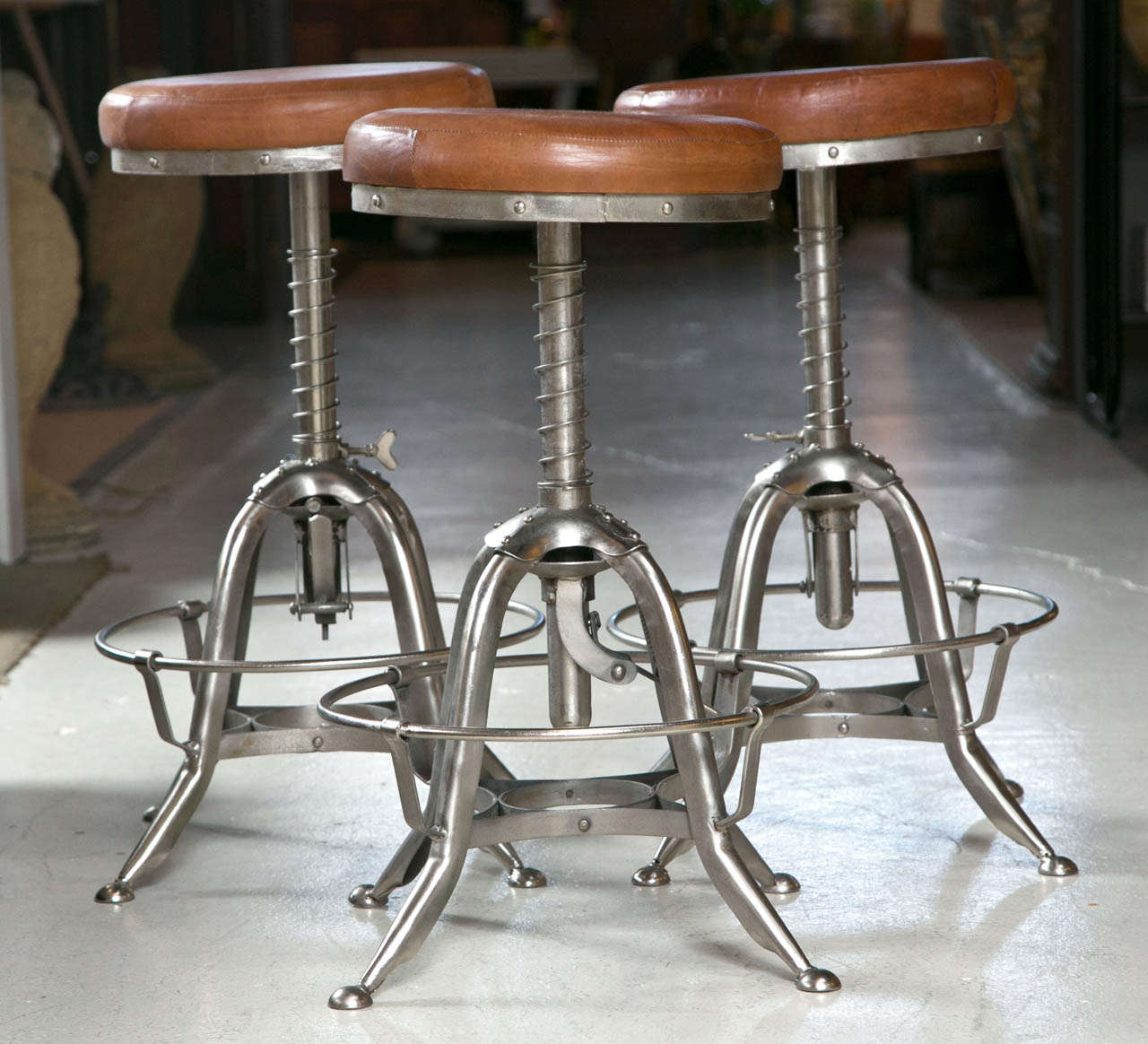 Set of three industrial stools - great form,  adjustable height