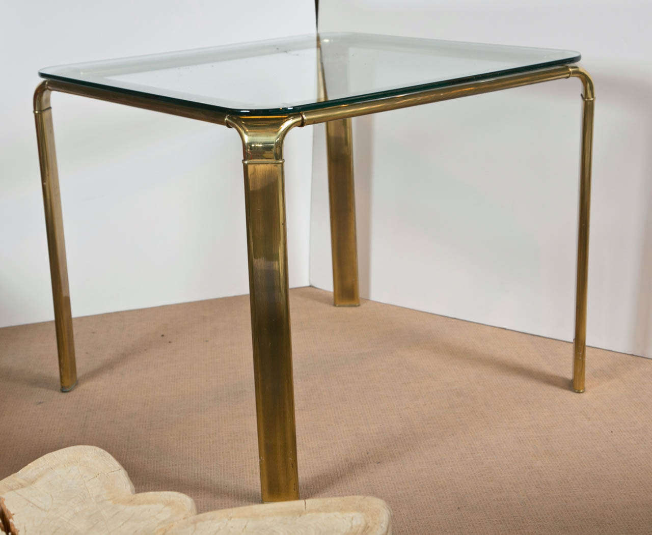 Square brass side or breakfast table. Glass top. American C1970's