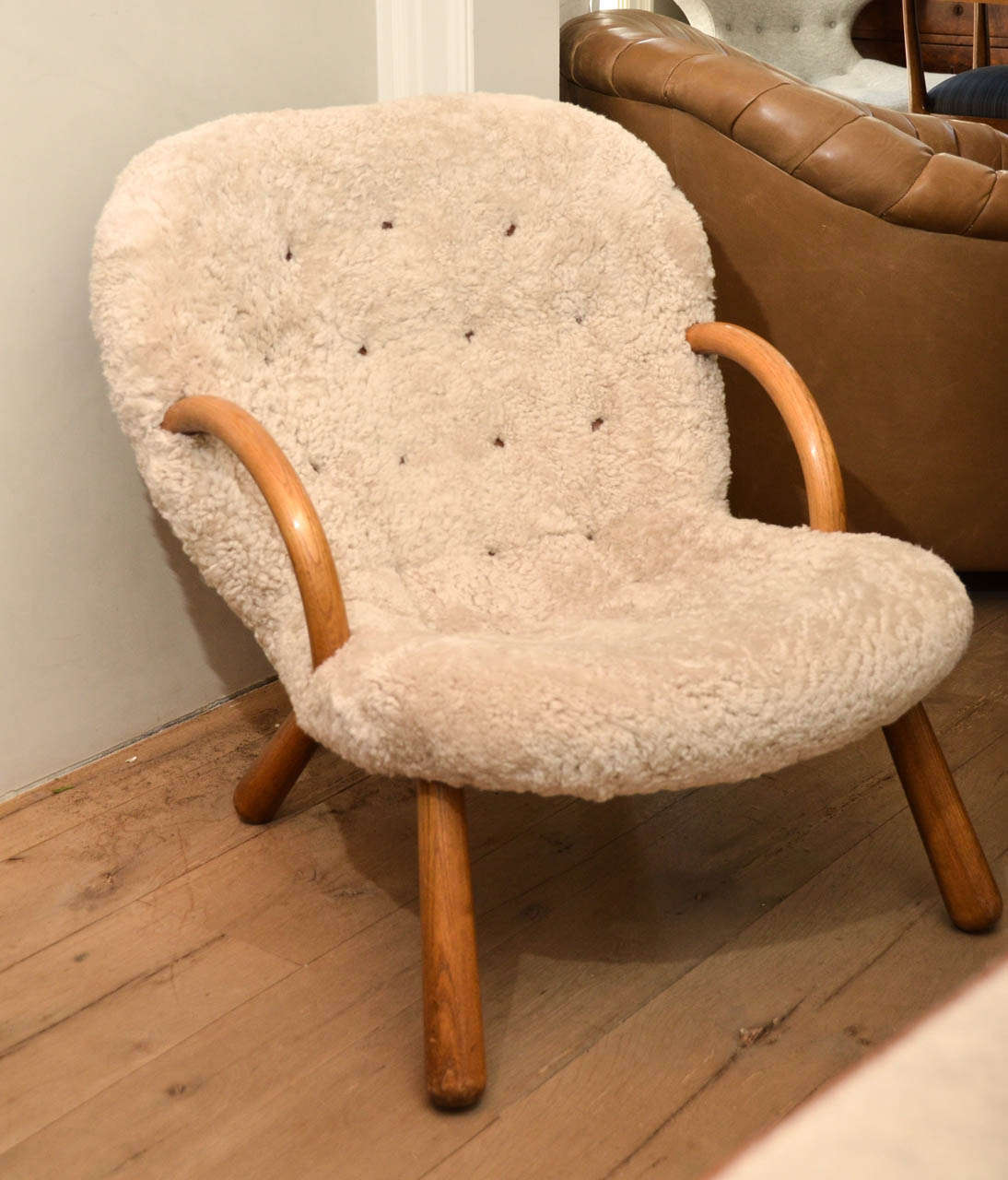 " Clam Chair" by Philipp Arctander, 1944, in Shearling and Oak