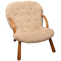 " Clam Chair" by Philipp Arctander, 1944, in Shearling and Oak