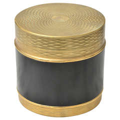 1950's Hermes Round Box in Black Leather and Gold