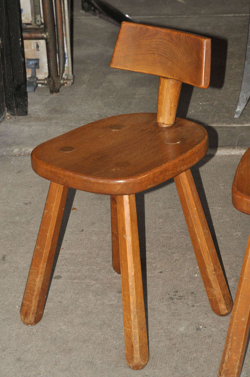 French Set of Six 1960's Solide Oak Chairs For Sale