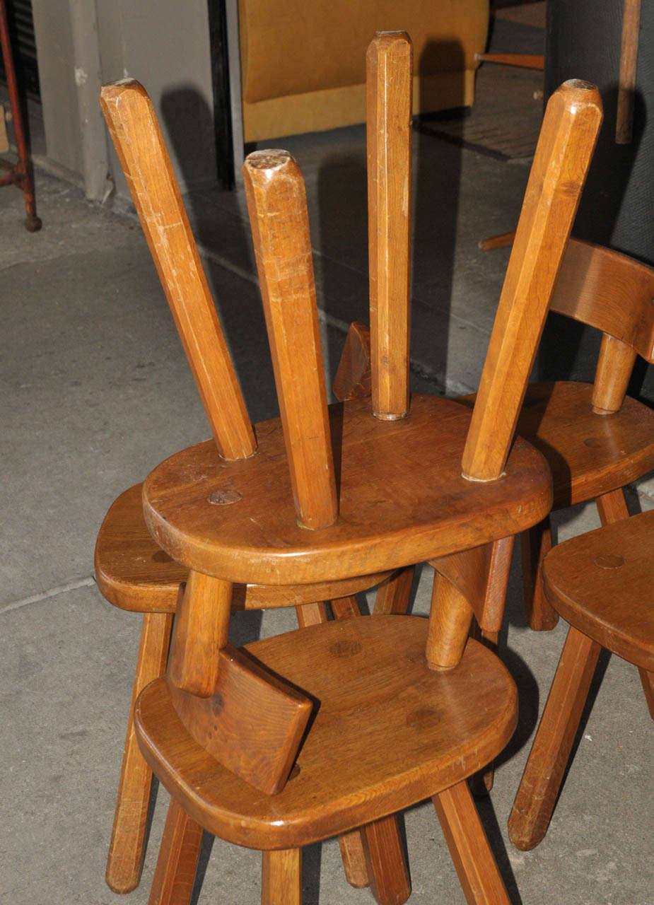 Set of Six 1960's Solide Oak Chairs For Sale 2