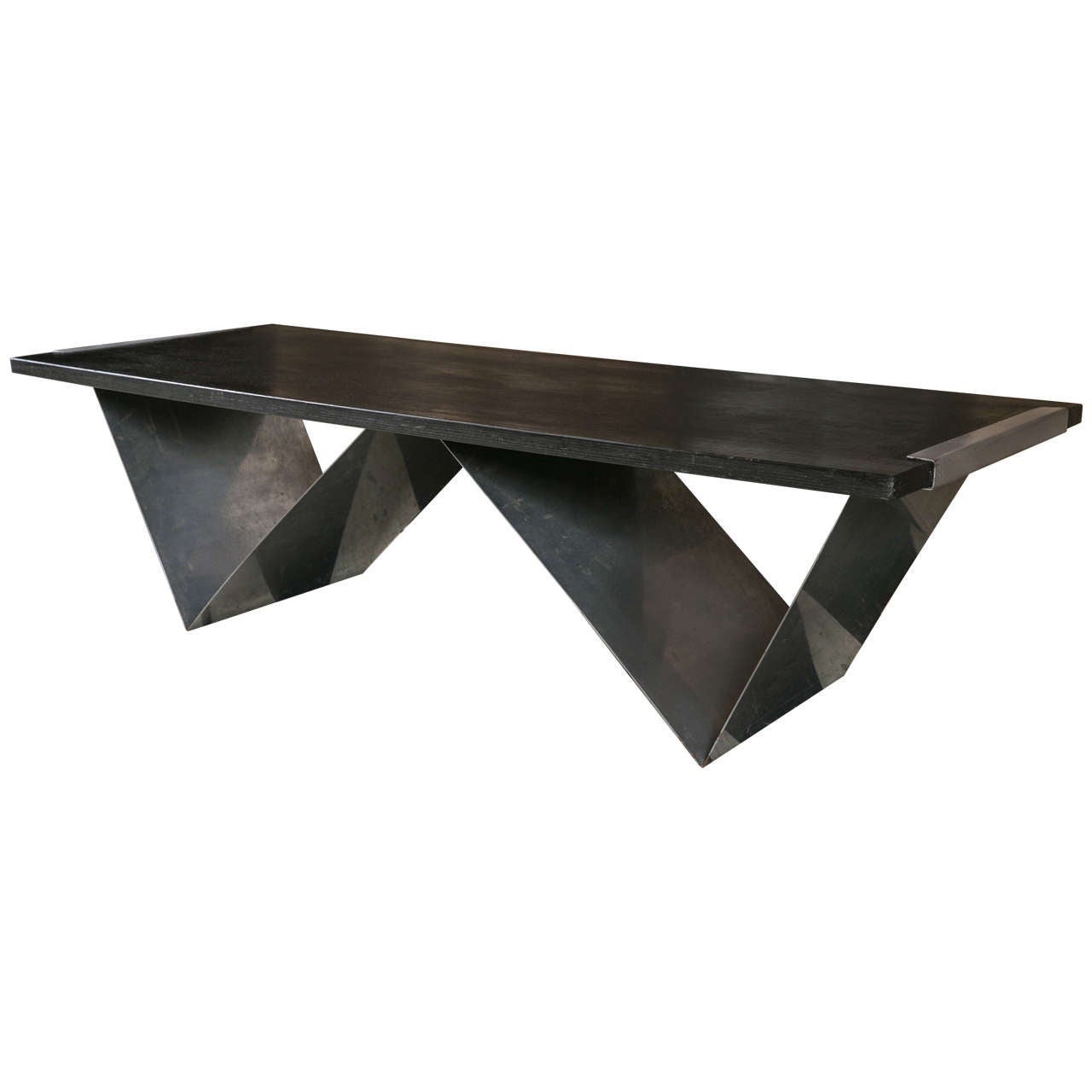 Modern Geometric Style, Wood and Steel Coffee Table