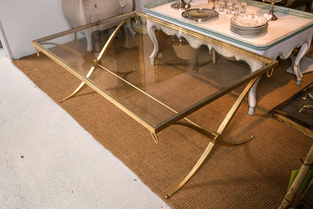 Glass Mid-Century Modern Gilt Iron Low Table