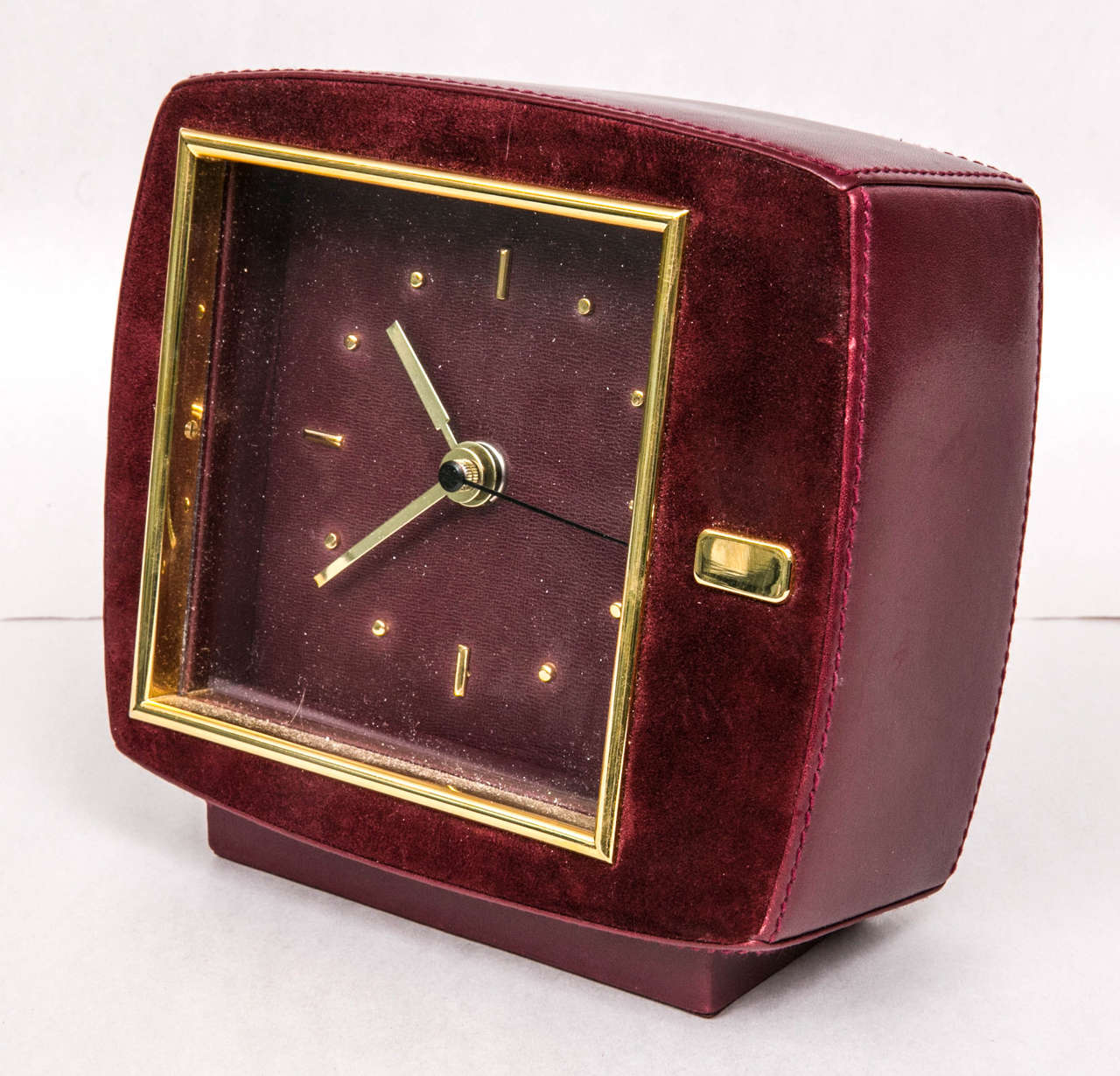 Art Deco Mid-Century Leather and Suede Clock Presented by Funky Finders