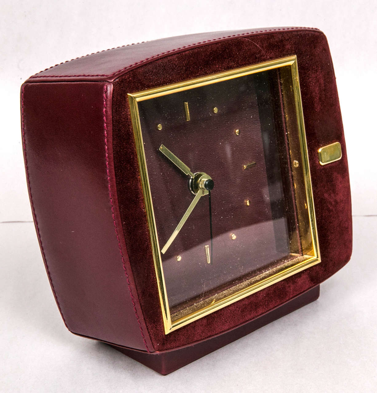 Mid-Century Leather and Suede Clock Presented by Funky Finders In Good Condition In Stamford, CT