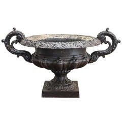 Antique English Polished Cast Iron Neoclassical Urn