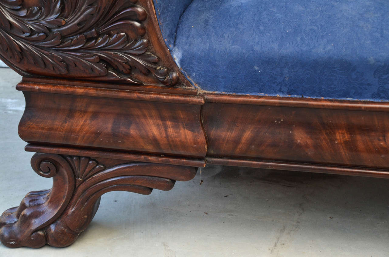 Neoclassical Style Claw Foot and Eagle Appliqué Sofa In Distressed Condition In Southampton, NY